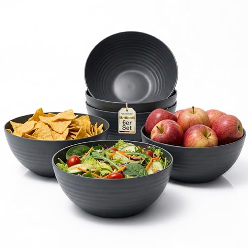 Hausfelder Salatschüssel Set 6-teilig, 3,3 L, Spaceblack, BPA-frei | 6 Schüsseln aus Kunststoff, je 3, 3 Liter, BPA-frei, ideal für Salat & Servieren