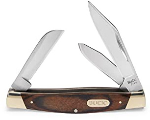 Buck STOCKMAN, 3 Klingen | 420J2 Clip, Spey, und Sheepsfoot Klingen, Holzmaserung Inlay Griff mit Nickel Silber Bolsters, Leichtes EDC Klappmesser