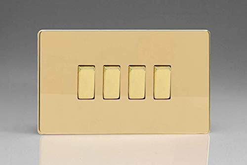 XDV9S Varilight Flat Plate Screwless Polished Brass 4 Gang Light Switch