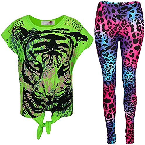 A2Z 4 Kids Girls Tiger Face Trendy Top T Shirt look Leopard Leggings Casual Trendy Activewear For School Play Everyday Party Wear Comfy Kids Outfit Set Age 7-13