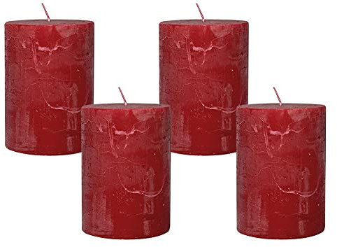 4 Rustic Stumpenkerzen Premium Kerze Rot 7x10cm - 45 Std Brenndauer