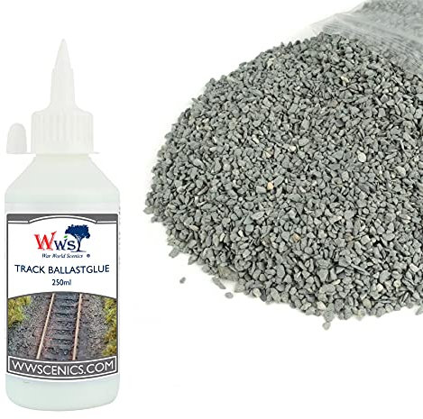 WWS War World Scenics WWScenics 500g Ballast & 250ml Glue Kit | Fine Dark Grey | Model Railway Tracks Stones