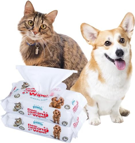 PAWISE Grooming Wipes for Dogs 140 Units Deodorizing & Hypoallergenic Cleaning Wipes for Dogs & Cats (Pack of 2) All Natural Pet Wipes