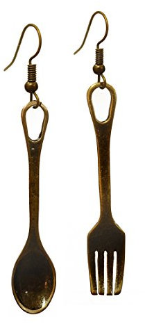 Sterling Bronze Decorative Utensils of Fork and Spoon Lunch Dinner Set Novelty Fashion Dangle Earrings (earring2002), Bronze, old copper