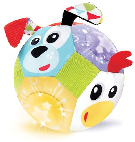 Baby Lights N' Music Friends Ball By Yookidoo. A Soft Newborn Musical Ball Toy with Flashing Stars and Three Friendly Farm Animals. Ideal For Floor Play, Stroller Or Crib.