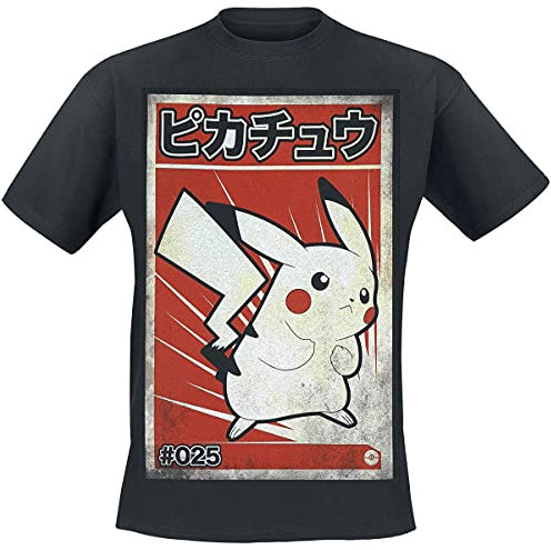 Pokémon Pikachu - Poster Männer T-Shirt schwarz XL 100% Baumwolle Fan-Merch, Gaming, Nintendo, Pikachu