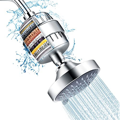 FEELSO - Pommeau de douche avec filtre à 15 étapes 5 réglages pulvérisation haute pression cartouche filtrante et adoucisseur d'eau pour éliminer le chlore les substances nocives
