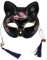 YangYong Kitsune Masque de renard pour balle masquée, animal Cosplay Kabuki - Noir - demi visage