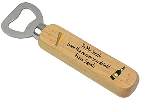 PERSONALISED Funny Teacher Thank You Gifts - Wooden Drinks Bottle Opener Gifts for Teacher, Teaching Assistant, Head Teacher - End of School Term Gifts for Teacher - School Leaving Presents