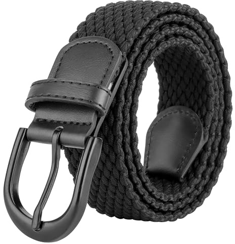 Mile High Life Geflochtene elastische Stretchgürtel Pin Oval Feste schwarze Gürtelschnalle PU Loop-Endspitze Männer