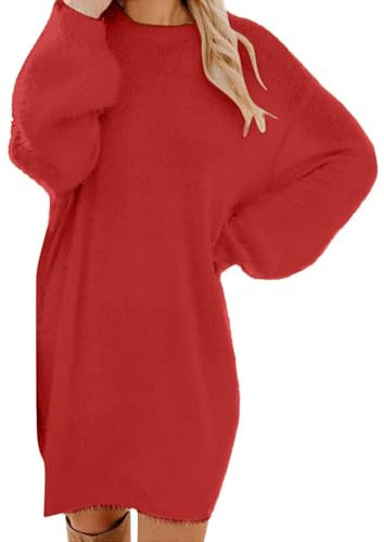 AMhomely Women's Winter Sweater Dress - Knit Turtleneck, Long Sleeve, Pocket, Plus Size, Party Elegant, Vintage, UK Size Red