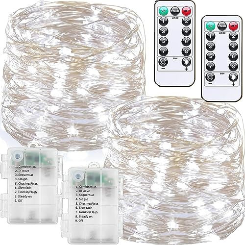 Chipark Fairy String Lights Battery Operated 2 Pack 12m 120 LED with Remote Timer Firefly Light 8 Modes Waterproof Copper Wire Lights for Indoor Outdoor Bedroom Garden Christmas Decorative(Cool White)