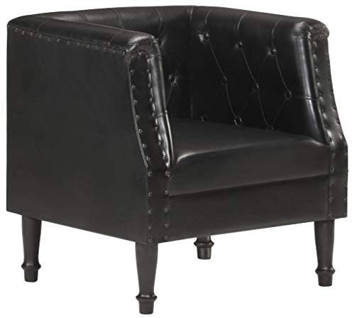 Goliraya Poltrona Vintage Chesterfield in Vera Pelle Marrone/Nero/Grigio,Poltrona da TV Pelle Vintage,Poltrona da Salotto Pelle Vintage Poltrona Chesterfield Pelle 60 x 57 x 64 cm