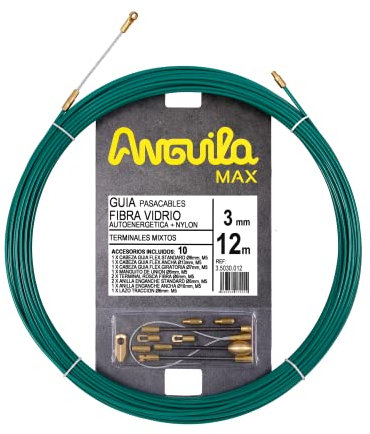 Anguila Max| Guía Pasacables| Fibra de Vidrio Reforzada| Nylon| Terminales Mixtos| Color Verde| Diámetro 3mm| 12 metros