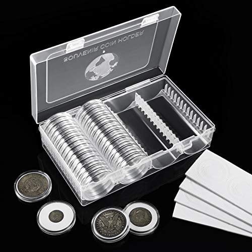 MUROAD Lot de 60 capsules de pièces de monnaie de 41 mm avec joint en mousse, boîte de rangement pour collection