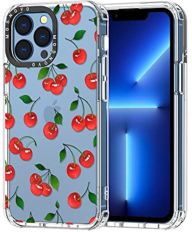 MOSNOVO Case for iPhone 13 Pro, [Buffertech 6.6ft Military-Grade Drop Protection] [Anti Peel Off Tech] Clear TPU Bumper Phone Case Cover Design - Cute Cherry