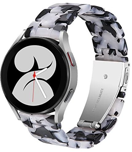 DEALELE Armband Kompatibel mit Samsung Galaxy Watch 7 / FE / 6/6 Classic / 5/5 Pro / 4/4 Classic / 3 41mm, 20mm Buntes Harz Resin Ersatz Armbänder für Huawei GT3 42mm / GT2 42mm, Kuh schwarz