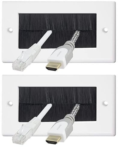 Auline Black Brush White Surround Double Twin 2 Gang Wall Outlet Cable Entry Plate Tidy Mount Face Plate Wall Plate (2)