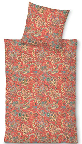 Living Dreams Satin-Bettwäsche 'Happy Summer', Coral/Multi, Größe:135x200 cm + 80x80 cm