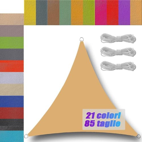 tenda a vela per esterno Triangolare Impermeabile 3x3x3m protezione solare 98% Anti UV Varie Dimensioni con Corde telo vela ombreggiante da giardino esterno balcone patio feste balconi Sabbia