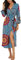 PrinStory Damen Bademantel Lang Leichter Frauen Morgenmantel V-Ausschnitt Kimono Robe Gestrickt Lässig Morgenrock (FP-Mix Blau, XL)