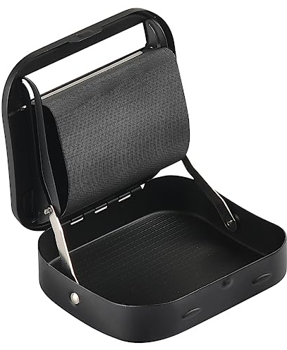 Glamified - Automatic Rolling Tin Cigarette Machine Portable Metal Box for Rolling Tobacco, Smoking Roller and Storage Case (Black)