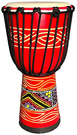 SDFEGHT Djembe Trommel Musikinstrument afrikanische Trommel, Mahagoni-Ziegenhaut, handbemalt, 20,3 cm (8 Zoll) Percussion (rot)
