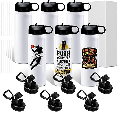 BetterSub Botella de agua deportiva de sublimación de 20 onzas, acero inoxidable, vaso blanco aislado en blanco, paquete de 6