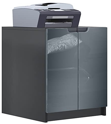Vladon Druckerkommode Logan, Aktenschrank mit 2 Fächern und 2 Türen, Korpus in Schwarz matt, Fronten in Grau Hochglanz, (51 x 60,5 x 54 cm)