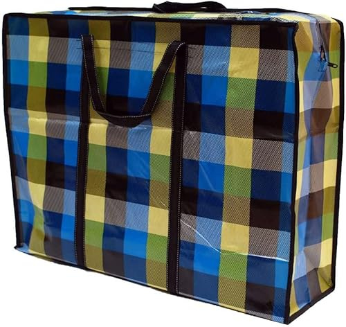 KAV Extra Large Laundry Shopping Bags - Random Coloured 170 GSM Jumbo Strong Reusable Waterproof Storage Bag with Zipper and Handle for Travel, Moving, Packing Cloths (60x50x26 cm) (3)