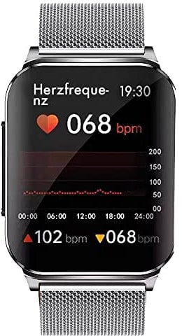 Knauermann Pro 2 Plus (2023) Silver - Health Watch Smartwatch - OSRAM Sensors - Ribcage ECG + HRV Function - BT Bluetooth - Sleep Apnea - Blood Pressure - Metal Strap Silver, 14-24
