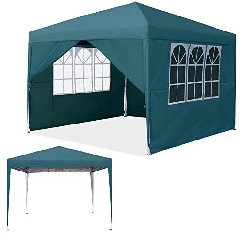 SUBTLETY 3x3m Garten Pavillon Wasserdicht Faltpavillon Set UV-Schutz 50+ Gartenzelt mit 4 Seitenwänden Partyzelt aus Oxford Tuch & Metallrahmen 9㎡ Gartenpavillon für Feste Camping (Dunkelgrün)