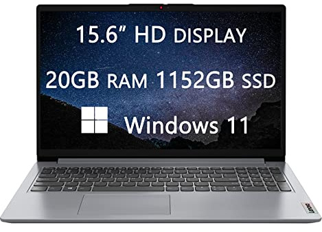 Lenovo Ordinateur portable Ideapad 1 15 HD, mise à niveau 2023, Athlon Silver 3050U, 20 Go de RAM, 1152 Go (128 Go + 1 To) SSD, HDMI, Ethernet, webcam, Wi-Fi, Bluetooth, léger, Windows 11, câble HDMI