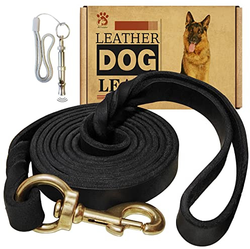 MERUOGKAR Leder-Hundeleine, 1,8 m x 1,9 cm, strapazierfähiges, geflochtenes Echtleder, bequem für große, mittelgroße und kleine Hunde, Schwarz, 1,8 m x 1,9 cm