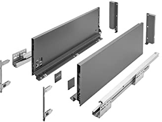MS Beschläge Push to Open Schubladensystem Anthrazit Unterflurführung Schubkastensystem Vollauszug Schubladenauszug Schubladen-Set (Länge: 400mm, Höhe: 168mm)