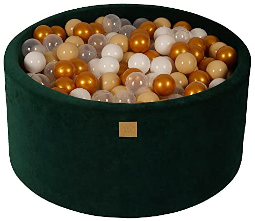 MEOWBABY Piscine à Balles pour Bébé - Rond 90x40cm Fosses a Boules pour Enfants avec 300 Balle, Vert Foncé