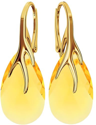 925 Silber Hängende Ohrringe mit Österreichische Kristall - Schmuck für Frauen und Mädchen - Hängeohrringe Ideal für Geschenke für Frauen Damen Silber Vergoldet 24 (Yellow Opal)