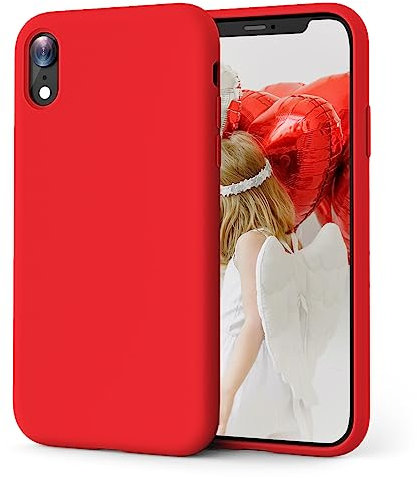 OIIAEE Silicone Case Compatible with iPhone XR Case 6.1 Inch, Soft Ultra Slim Protective Shockproof Liquid Silicone Phone Case with Anti-Scratch Microfiber Lining,Red