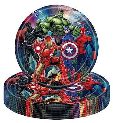 Marvel Avengers Superhero Paper Plates 7,16Pcs Superhero Party Tableware Disposable Plate,Avengers Party Decorations Captain America Iron Man Paper Plates for Kids Boys Birthday Marvel Party Supplies