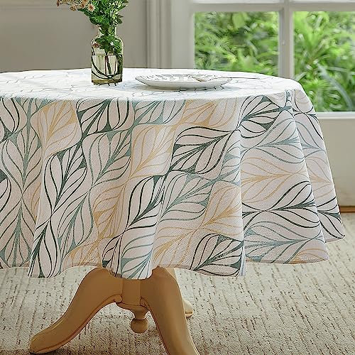 Wracra Streifenblätter Tischdecke Abwaschbar Baumwolle Leinen Vintage Tischdecke Outdoor Rund 140cm Geeignet für Party Picknick Essen Garten(Rund 140cm)