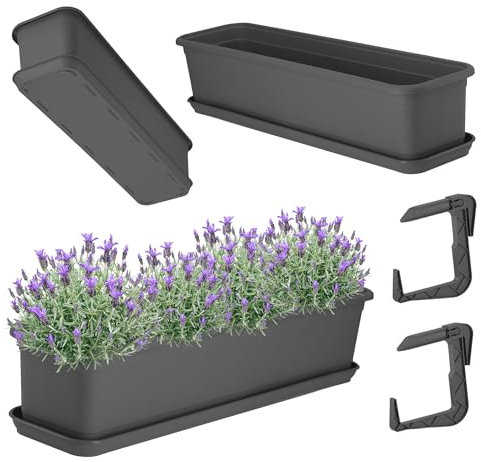 KADAX Jardinière de balcon en plastique, 60 cm, avec socle et support, pour intérieur et extérieur, anthracite