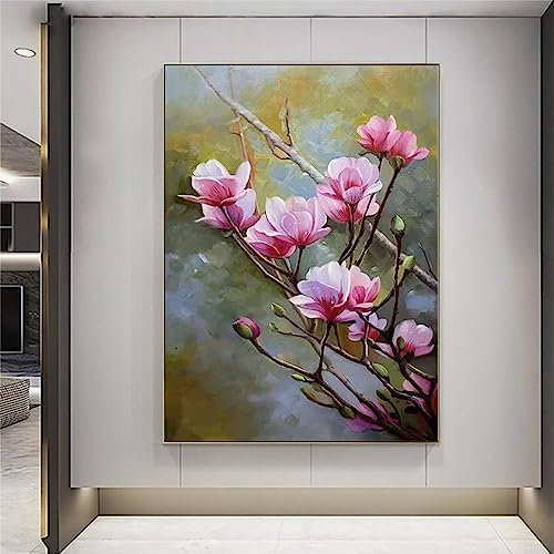 Tableau Peinture Huile Sur Toile Abstrait,Peinture Murale D'Art Moderne Peinture À L'Huile Peinte À La Main Peinture À L'Huile De Fleur De Magnolia Images Originales Texturées Sans Cadre Extra L