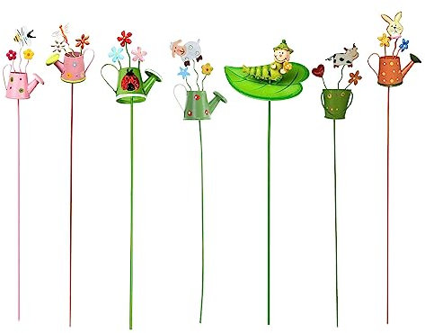 BEIJIALY Lot de 7 Piques de Fleurs, Piquets de Jardin Floraux en Métal, Art Décoratif pour Cour Extérieure Intérieure, Pot de Fleurs, Parterre (Couleur)