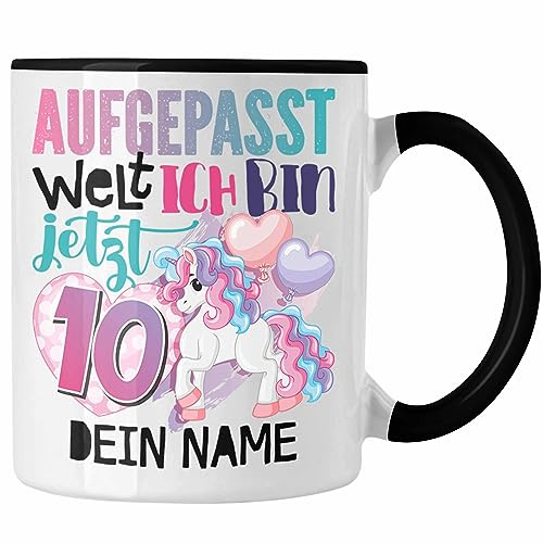 Trendation - 10. Geburtstag Tasse Geschenk Personlaisiert Mädchen Persönliches Geschenkidee Name 5er Geburtstag (Schwarz)