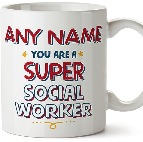 MUGFFINS Personalised Mug for Social Worker - in English - You are Super - Funny Custom Gift for Colleagues - Ceramic 11oz Mug