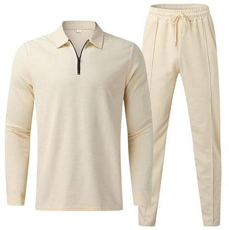 MANYMANY Herren-Sweatshirt-Trainingsanzug mit Viertelreißverschluss Workout-Sportanzug lässiger Polo-Jogging-Sweatanzug
