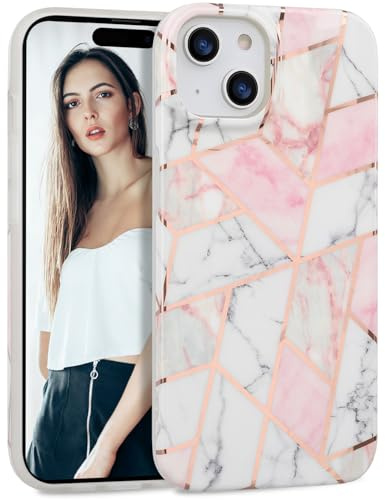 IMIKOKO iPhone 15 Case, Gray Pink Marble Pattern Anti-Scratch Shockproof Bumper TPU Matte Cover 6.1 for Women
