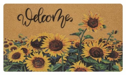 HilyBony Zerbino di benvenuto con girasole, in fibra di cocco artificiale, per porta d'ingresso, con retro antiscivolo, decorazione per la casa primaverile ed estiva (76,2 x 43,2 cm)