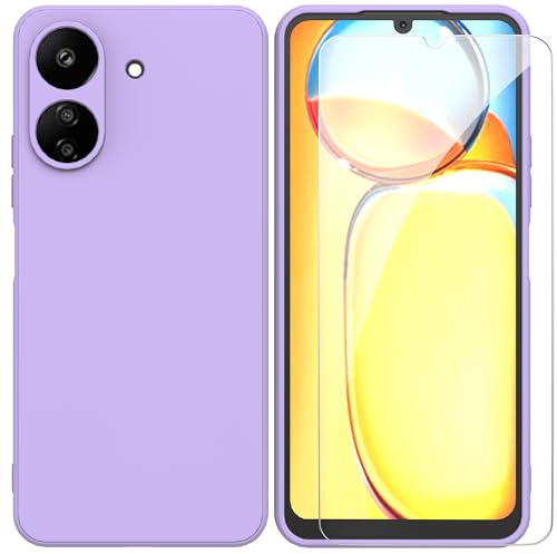 ARRYNN Funda Xiaomi Redmi 13C 4G (6,74) con Cristal Templado Protector de Pantalla,Ultra Slim Protectora Funda de Silicona Líquida Suave Case Cover para Xiaomi Redmi 13C 4G - Púrpura