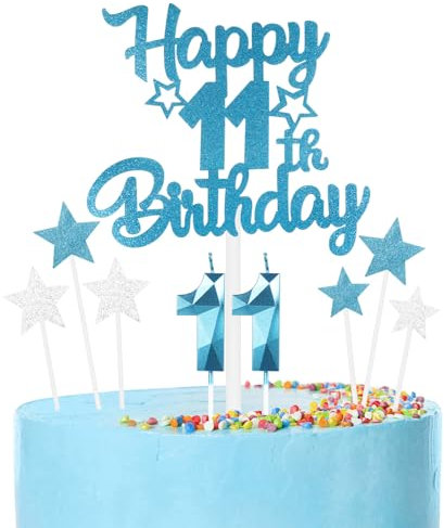 mciskin blaue zum 11. Geburtstagskerzen Kuchentoppe Set, zum 11.Geburtstag Dekor für Jungen,Zahl 11 kerzen für Kuchen,blaue silber Kuchentoppe mit Stern für Mädchen und Jungen Geburtstag Partei